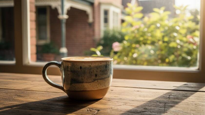 A dramatic and captivating close-up of a handcrafted ceramic vase, showcasing exceptional Murrumbeena product photography for e-commerce, bathed in golden hour sunlight filtering through a studio window, highlighting its unique texture and exquisite form against a subtly blurred artisan workshop background in Murrumbeena.