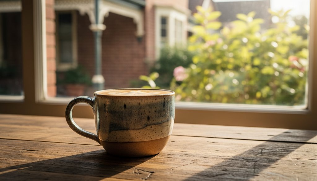 A dramatic and captivating close-up of a handcrafted ceramic vase, showcasing exceptional Murrumbeena product photography for e-commerce, bathed in golden hour sunlight filtering through a studio window, highlighting its unique texture and exquisite form against a subtly blurred artisan workshop background in Murrumbeena.