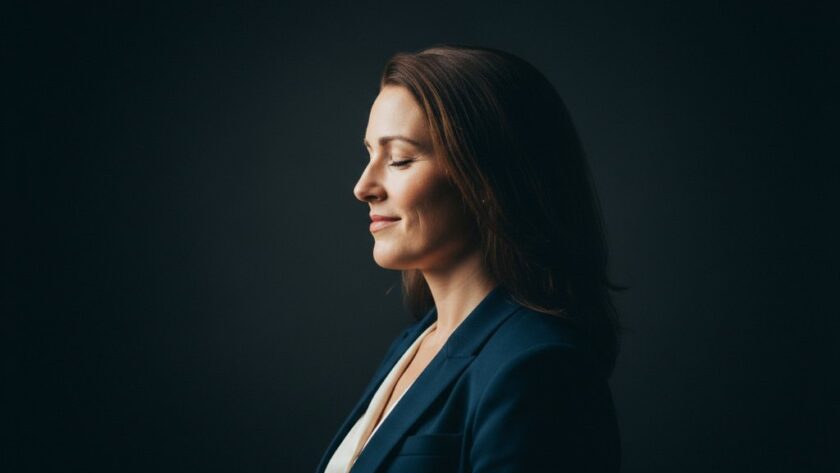 An emotionally resonant, cinematic studio portrait of a young professional woman in Mount Helen, bathed in dramatic, soft key lighting, showcasing her determined yet approachable expression, with a shallow depth of field against a deep charcoal grey backdrop. This epic moment of connection is captured with professional colour grading, perfectly embodying exceptional studio portrait photography Mount Helen.