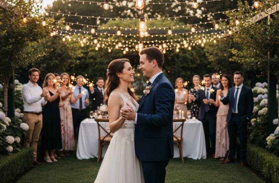 An epic moment captured by expert Balwyn North event photography: a family celebrating a golden wedding anniversary in a beautifully decorated garden setting in Balwyn North, with warm sunset light illuminating joyful faces.