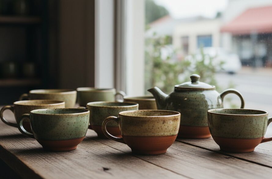 A dramatic close-up of beautifully styled artisan products, meticulously arranged on a rustic timber surface with soft, diffused sunlight casting elegant shadows, showcasing expert Belmont product photography for local Geelong businesses with a cinematic and high-quality aesthetic.