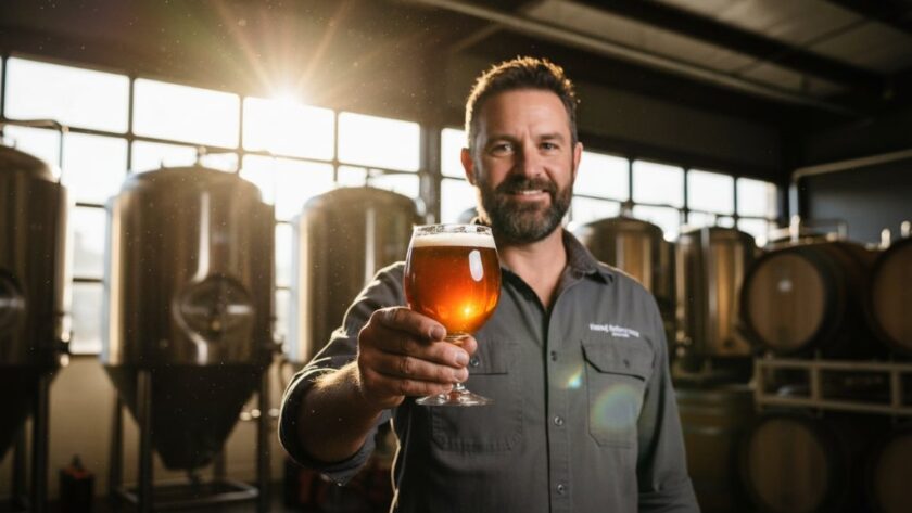 Dynamic wide shot showing a professional advertising photoshoot for a local Benalla artisanal food producer, highlighting expert Benalla advertising photography solutions, with dramatic backlighting emphasizing product detail and brand story against a vibrant regional Victorian backdrop, evoking local success.