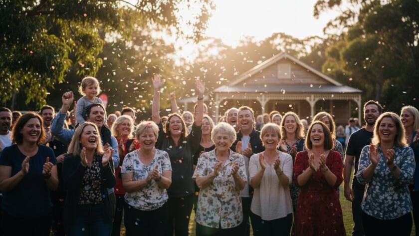 A candid, emotionally charged photograph of a local festival in Vermont South, capturing an Expert Event Photographer Vermont South Local Events hero shot of people laughing and connecting under warm, evening lights, with a professional, cinematic colour grade.