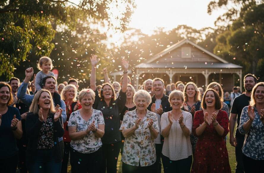 A candid, emotionally charged photograph of a local festival in Vermont South, capturing an Expert Event Photographer Vermont South Local Events hero shot of people laughing and connecting under warm, evening lights, with a professional, cinematic colour grade.