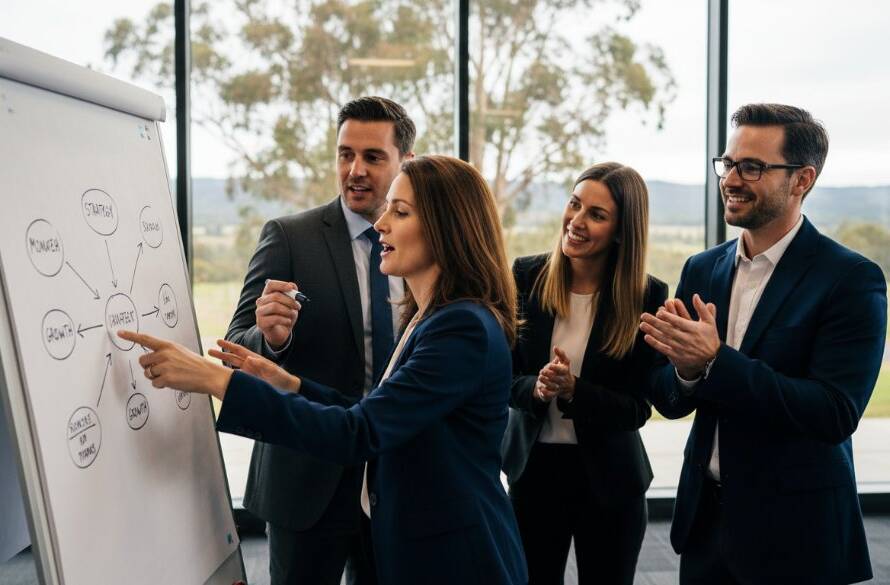A wide-angle, dramatic shot of a dynamic business leader delivering a keynote speech at a corporate event in Lysterfield, captured through Expert Lysterfield Corporate Event Photography Storytelling, with a diverse audience engaged, bathed in warm, motivational stage lighting.