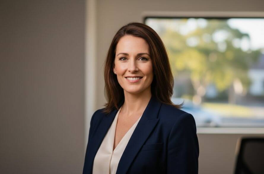 A powerful, cinematic portrait of a professional woman in Mont Albert North, showcasing her confidence and expertise, captured by an expert Mont Albert North professional headshot photographer, with dramatic lighting enhancing her leadership presence.