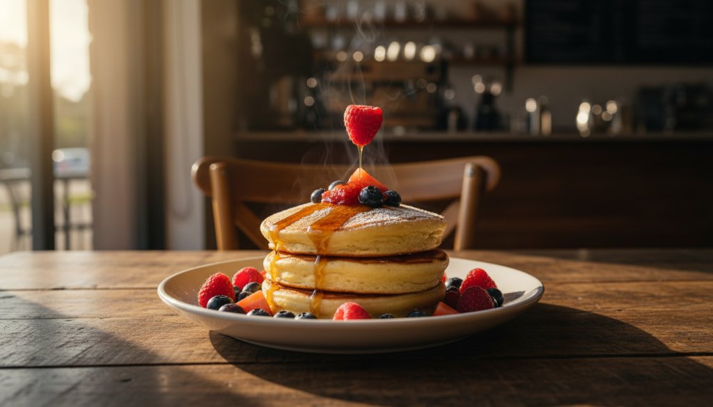 An epic, dramatic close-up shot of a perfectly plated gourmet dish, likely from a Ferntree Gully cafe, with steam gently rising, professionally lit to highlight texture and colour, embodying the Ferntree Gully cafe food photography guide principles.