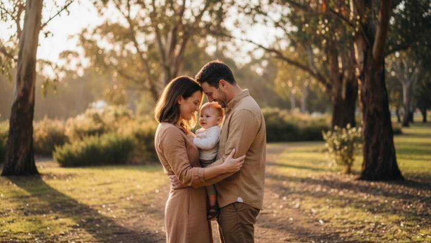 A stunning, dramatically lit fine art photograph capturing an intimate, emotional moment between a couple amidst the natural beauty of Namatjira Park in Clayton South, truly showcasing Fine Art Photography Clayton South Capturing Emotional Depth with professional color grading.
