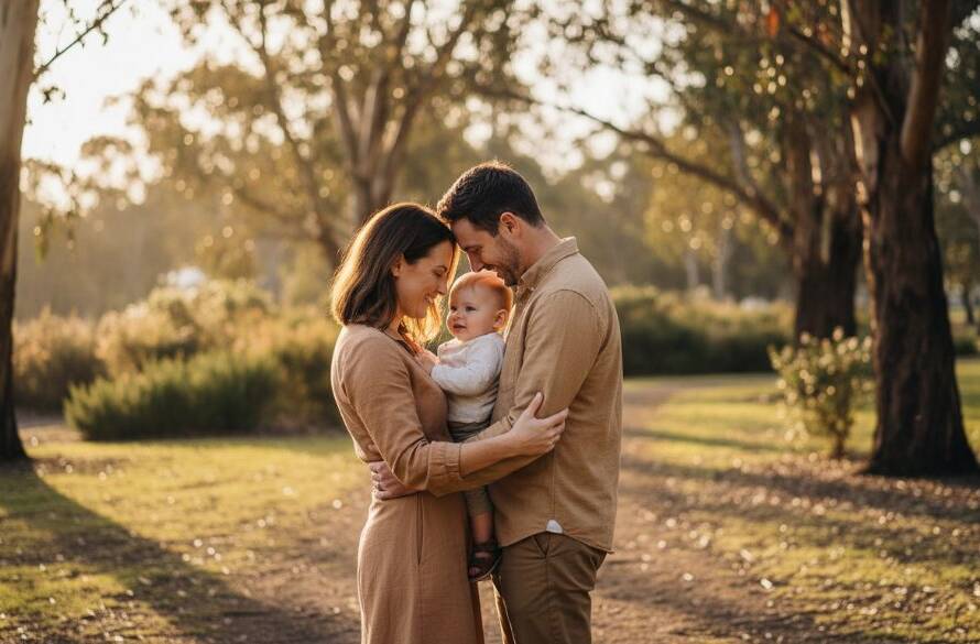 A stunning, dramatically lit fine art photograph capturing an intimate, emotional moment between a couple amidst the natural beauty of Namatjira Park in Clayton South, truly showcasing Fine Art Photography Clayton South Capturing Emotional Depth with professional color grading.