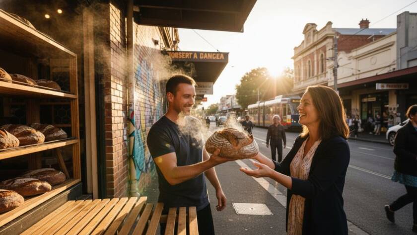 Dramatic wide shot of a local artisanal coffee roaster in Footscray, steam rising from fresh beans, showcasing expert Footscray advertising photography for local businesses with cinematic lighting.