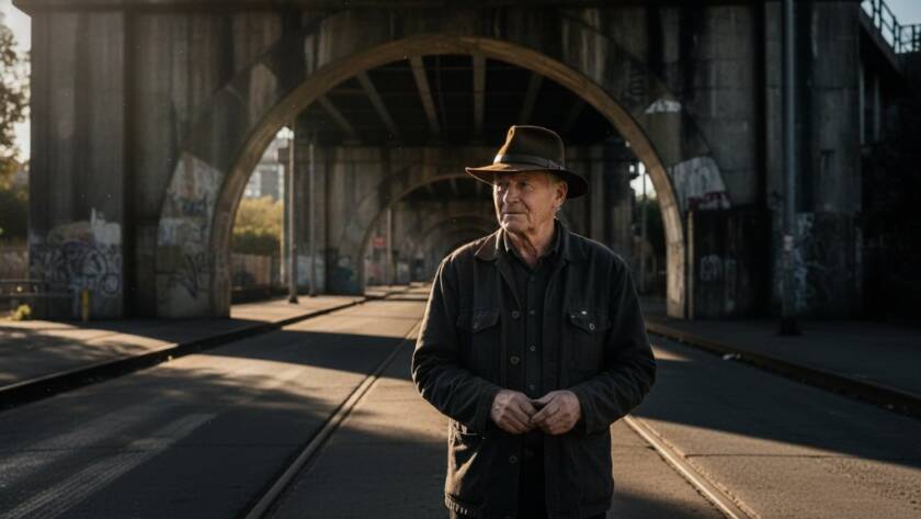 Dramatic black and white epic moment photograph showcasing Footscray fine art photography, capturing the raw, industrial beauty and urban soul of the suburb with striking light and shadow on a busy street.