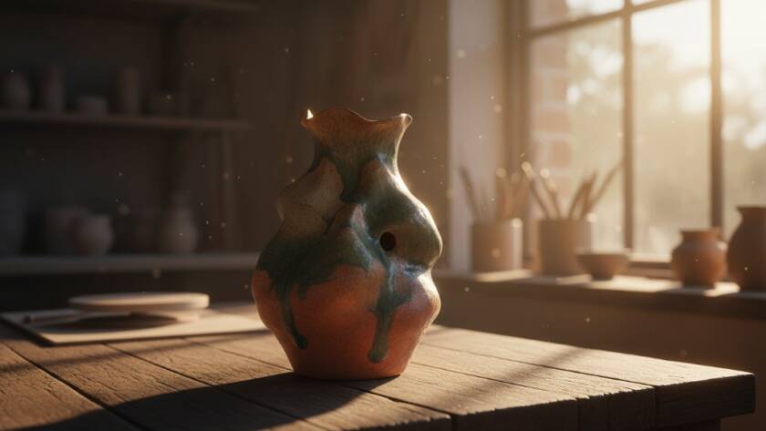 A beautifully composed, dramatically lit photograph showcasing intricate handcrafted ceramic mugs, reflecting the unique essence of Gardenvale artisan product photography, ready for an online store.