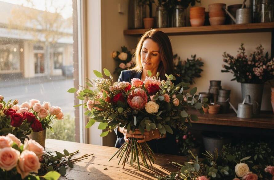 Dynamic wide shot showcasing the Gardenvale Victorian advertising photography success of a local artisan. A beautifully lit, handcrafted product sits prominently on a reclaimed timber table, bathed in golden hour light filtering through large windows of a Gardenvale cafe. The artisan, silhouetted slightly, is meticulously refining details, creating an epic moment of creative dedication and brand story.