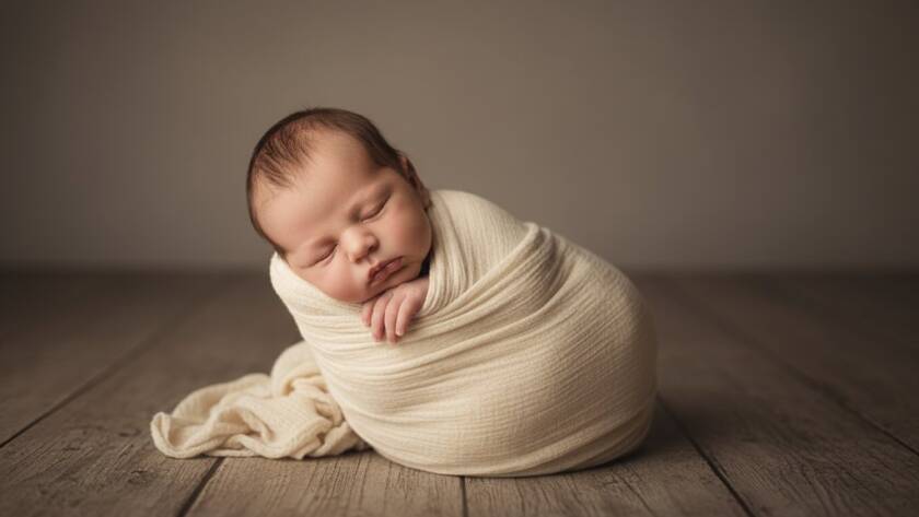 Epic moment captured in Springvale of a newborn baby sleeping peacefully in a rustic wooden basket, bathed in soft, warm window light, symbolizing gentle newborn photography Springvale preserving delicate first moments.