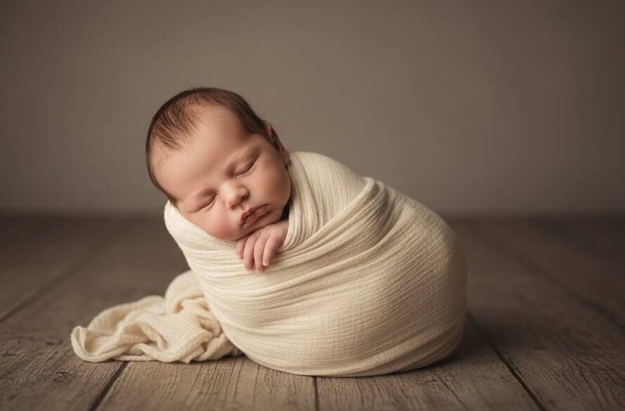 Epic moment captured in Springvale of a newborn baby sleeping peacefully in a rustic wooden basket, bathed in soft, warm window light, symbolizing gentle newborn photography Springvale preserving delicate first moments.