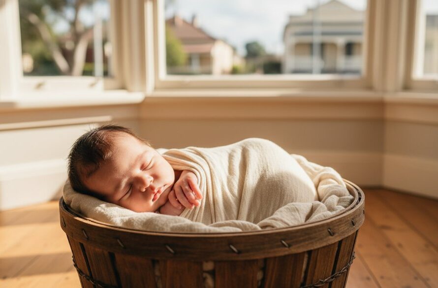 A tender, heartwarming close-up of a newborn baby's tiny hands gently holding a parent's finger, bathed in soft, ethereal light from a window overlooking a classic East Geelong streetscape, capturing the essence of gentle newborn portraits East Geelong VIC in an epic, professional photograph.