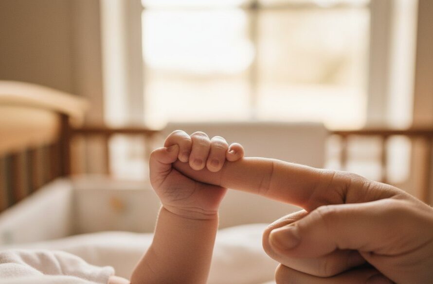 An epic, soft-focus photograph showcasing gentle Sebastopol newborn photography capturing tiny details, with a baby's tiny hand grasping a parent's finger, bathed in warm, ethereal light, set against a cozy, rustic Sebastopol-inspired backdrop.