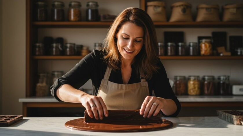 An epic moment of a local artisan in Gisborne, Victoria, Australia, meticulously crafting pottery in a sunlit studio, captured with dramatic lighting and professional colour grading to showcase Gisborne Victoria editorial photography for local businesses.