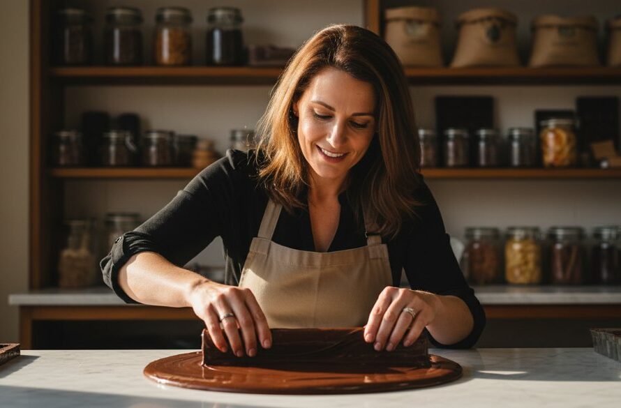 An epic moment of a local artisan in Gisborne, Victoria, Australia, meticulously crafting pottery in a sunlit studio, captured with dramatic lighting and professional colour grading to showcase Gisborne Victoria editorial photography for local businesses.