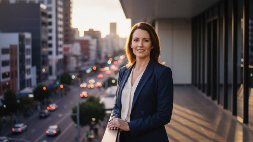 A powerful, cinematic portrait of a confident executive against a modern Glen Waverley business backdrop, capturing their leadership presence with dramatic lighting and professional colour grading. This Glen Waverley professional corporate headshots for executive branding image embodies success and professionalism.