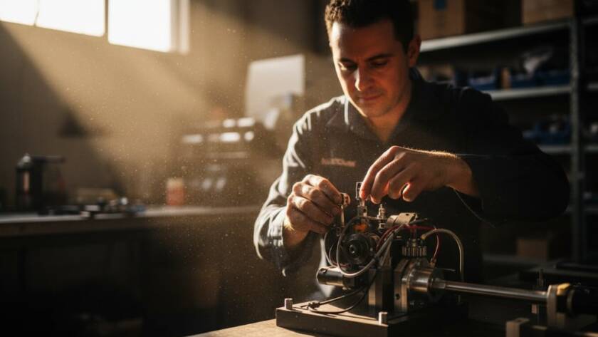 An epic moment captured in Hallam Commercial Photography for Local Business Growth Victoria, featuring a dynamic shot of a local artisan meticulously working on their craft in a modern, well-lit workshop, with strong, dramatic backlighting highlighting the detail and passion, embodying the spirit of local enterprise and quality craftsmanship, professional, color-graded.