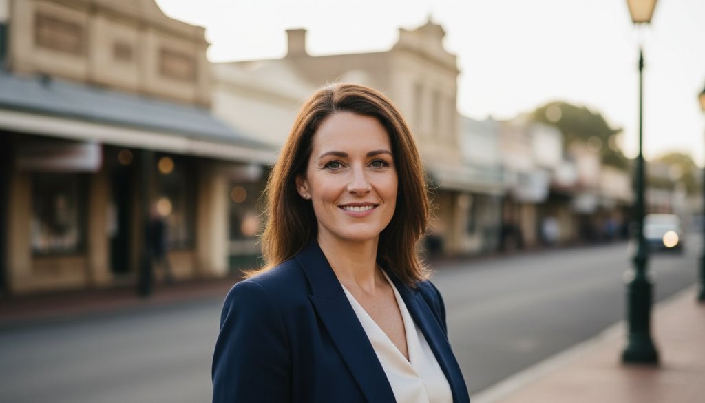 A dramatic, cinematic professional headshot of an executive in Hamilton, Victoria, silhouetted against a setting sun over the Grange Burn, capturing their confident gaze and ambition, embodying Hamilton Victoria professional headshots for career advancement.