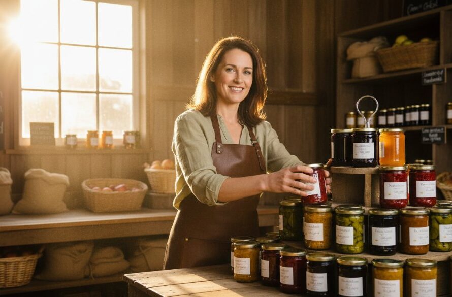 A dynamic, wide-angle shot of a local artisanal cheese maker in Hamilton, Victoria, proudly presenting their award-winning cheese on a rustic wooden board, bathed in warm, natural light filtering through a window, encapsulating authentic Hamilton Victoria regional brand photography.