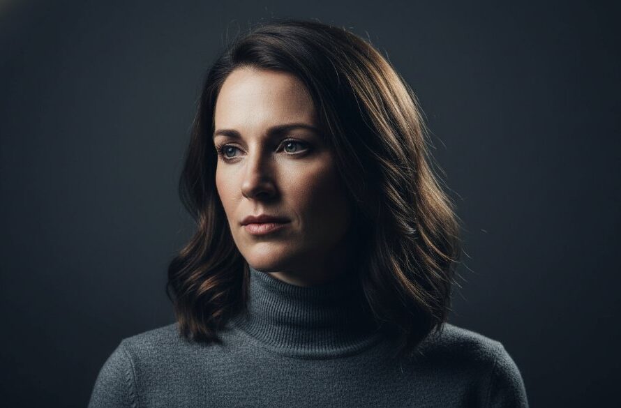 A striking, cinematic portrait captured through Hamlyn Heights studio photography, featuring a person in a dramatic pose with strong, directional lighting highlighting their intense gaze, reflecting an authentic and powerful moment.