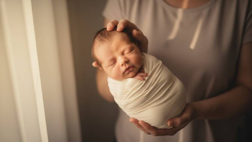 An exquisite close-up of a newborn baby's tiny foot being gently held by a parent's hand, bathed in soft, warm window light, evoking heartfelt baby photography Albanvale Victoria memories and the tender bond of family.