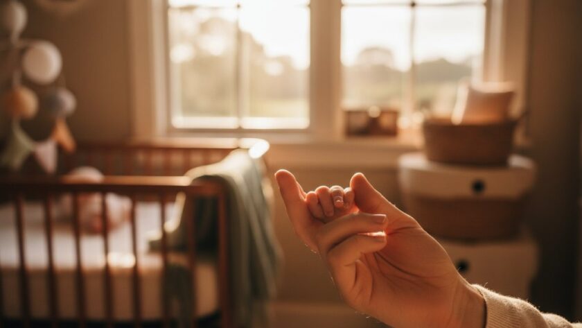 An intimate, heartwarming 'epic moment' photograph capturing a newborn baby's tiny hand gently gripping a parent's finger, bathed in soft, ethereal natural light streaming through a window in a heritage Hamilton Victoria home, symbolizing the profound connection during heartfelt newborn photography.