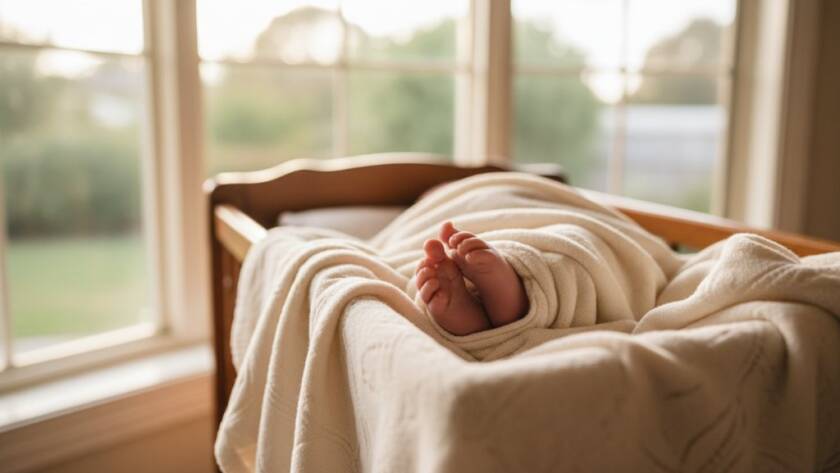 A heartwarming, professional photograph showcasing the delicate fingers of a newborn baby gently grasping an adult's finger, illuminated by soft, golden morning light filtering through a window in a Nunawading home, embodying heartfelt newborn photography Nunawading families.
