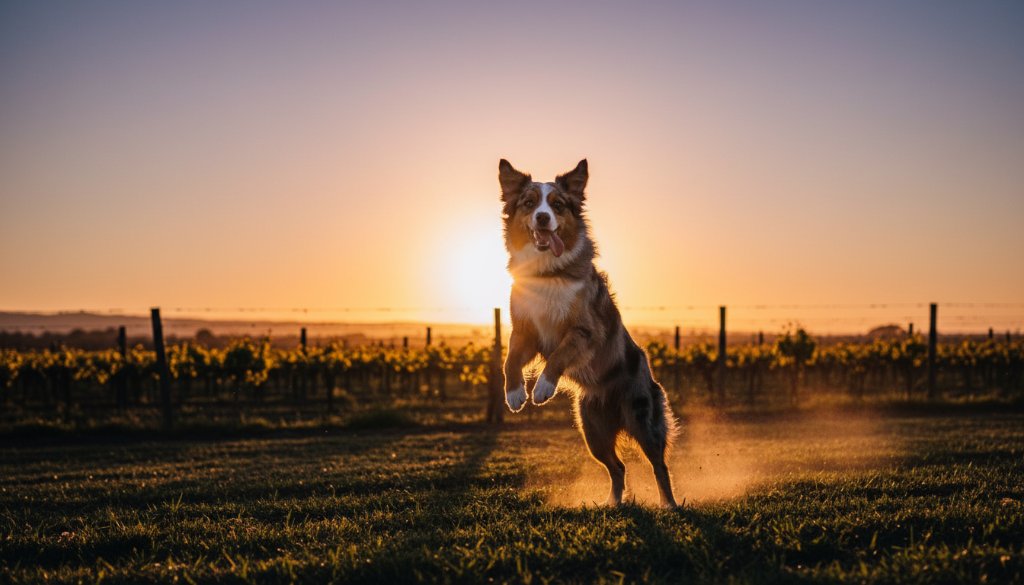 An emotionally powerful photograph capturing a golden retriever and its owner sharing a tender, heartwarming moment at sunset in Irymple's rural landscape, perfectly illustrating heartwarming pet photography Irymple preserving precious memories.