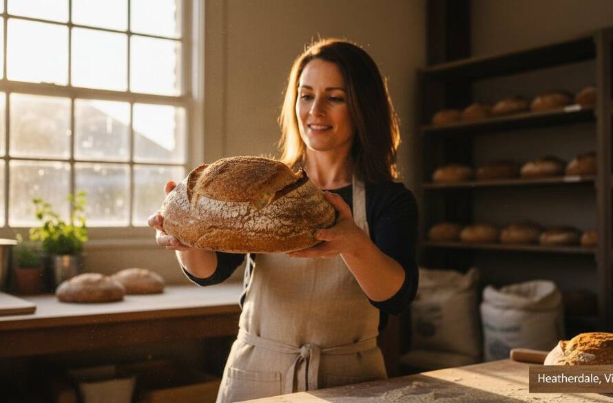 An epic, dramatic shot of a local artisanal coffee roaster in Heatherdale, Victoria, expertly pouring fresh beans, illuminated by a warm, golden backlight, showcasing professional Heatherdale brand visual advertising photography Victoria for their premium product.