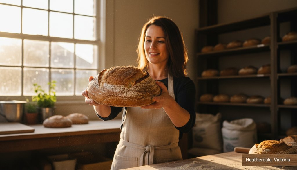 An epic, dramatic shot of a local artisanal coffee roaster in Heatherdale, Victoria, expertly pouring fresh beans, illuminated by a warm, golden backlight, showcasing professional Heatherdale brand visual advertising photography Victoria for their premium product.
