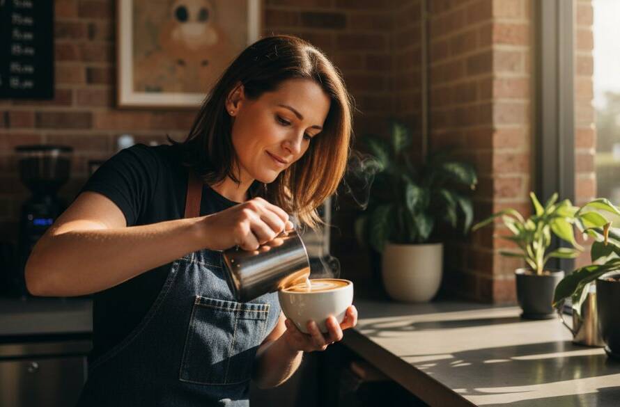 An epic, cinematic shot of a modern artisan in Heatherdale meticulously crafting a unique product, illuminated by dramatic studio light, showcasing the skill and passion of Heatherdale business storytelling photography experts.