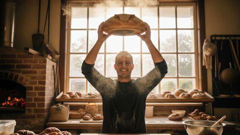 Dramatic, wide-angle shot of a local barista in Heatherdale pouring latte art with intense focus, surrounded by the warm, inviting glow of their cafe, capturing the essence of Heatherdale small business commercial photography solutions.