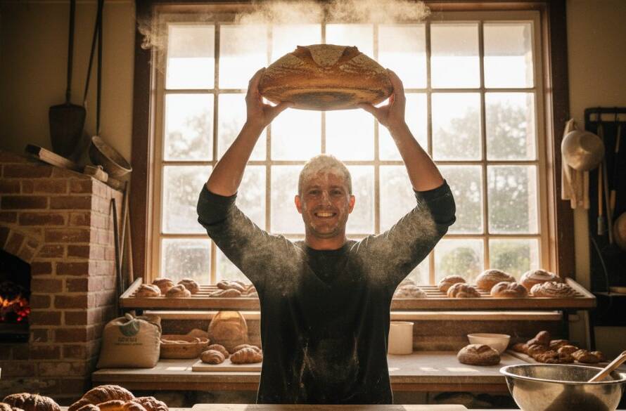 Dramatic, wide-angle shot of a local barista in Heatherdale pouring latte art with intense focus, surrounded by the warm, inviting glow of their cafe, capturing the essence of Heatherdale small business commercial photography solutions.