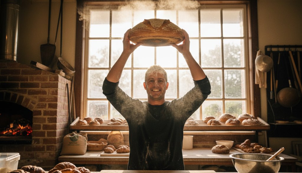 Dramatic, wide-angle shot of a local barista in Heatherdale pouring latte art with intense focus, surrounded by the warm, inviting glow of their cafe, capturing the essence of Heatherdale small business commercial photography solutions.