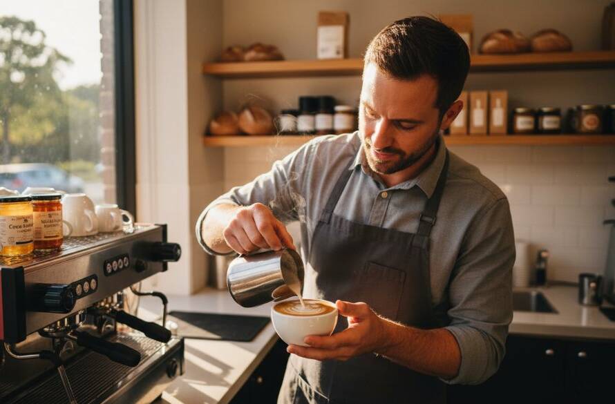 Dynamic wide shot capturing a local entrepreneur, in their vibrant Heatherdale Victoria authentic editorial photography shoot, confidently presenting their sustainable product amidst the green backdrop of a Heatherdale park at sunset, dramatic golden hour light, professional cinematic quality.
