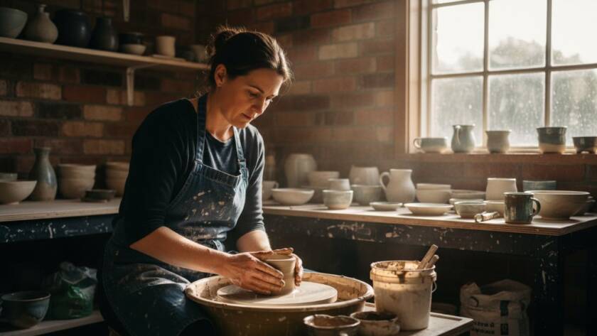 An inspiring and dynamic image capturing a professional photographer engaging with a local Heathmont business owner, showcasing the power of Heathmont commercial photography for local brands, with Heathmont's leafy streetscape subtly blurred in the background, bathed in golden hour light.