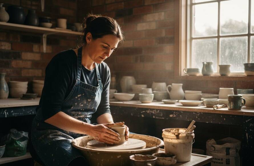 An inspiring and dynamic image capturing a professional photographer engaging with a local Heathmont business owner, showcasing the power of Heathmont commercial photography for local brands, with Heathmont's leafy streetscape subtly blurred in the background, bathed in golden hour light.