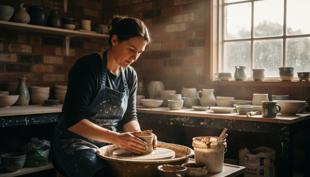 An inspiring and dynamic image capturing a professional photographer engaging with a local Heathmont business owner, showcasing the power of Heathmont commercial photography for local brands, with Heathmont's leafy streetscape subtly blurred in the background, bathed in golden hour light.