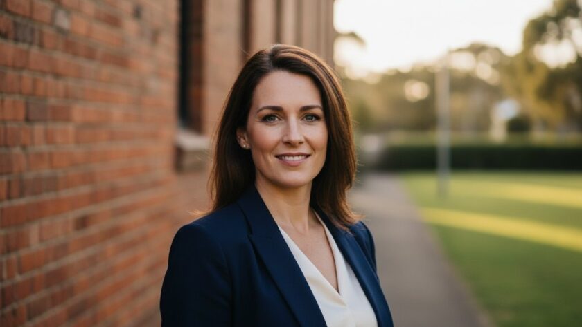 A striking Herne Hill professional headshot for career growth Victoria, featuring a confident subject bathed in warm, dramatic natural light from a window, captured in a dynamic, cinematic style with a shallow depth of field, conveying approachability and strength against a subtly blurred urban backdrop.