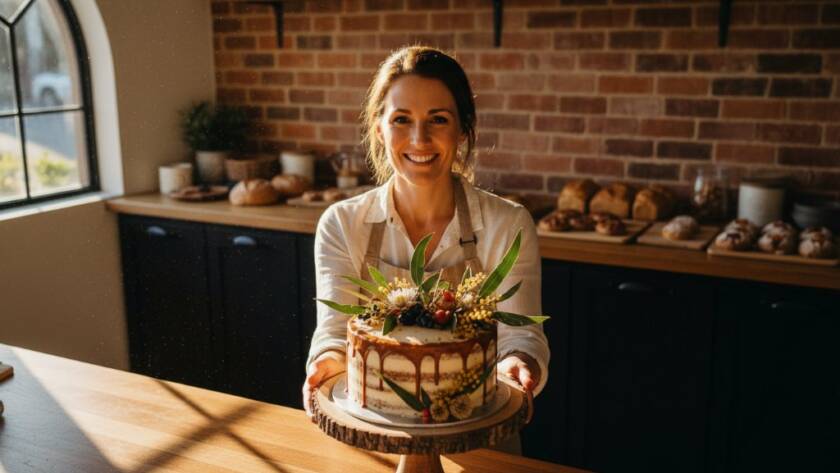 A dynamic, high-angle shot showcasing a local Hillside business owner proudly presenting their product with dramatic, cinematic lighting, embodying Hillside Victoria advertising photography solutions.