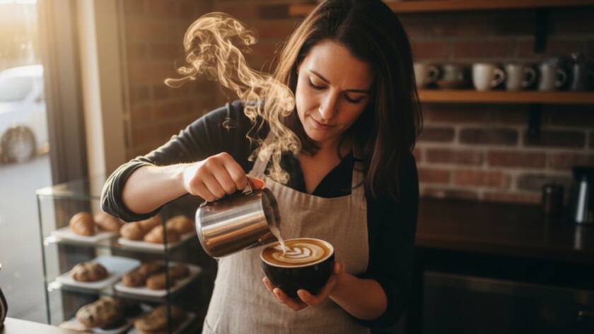 An overhead shot showcasing a beautifully styled flat lay of brunch items on a rustic wooden table inside a bustling Hillside Victoria cafe, captured with expert Hillside Victoria cafe food photography tips, dramatic natural light illuminating the scene, creating a vibrant and inviting atmosphere.