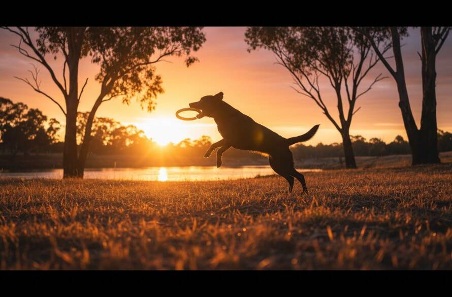 A vibrant, professionally shot photograph, expertly capturing a joyous moment during a Hoppers Crossing pet photography session, featuring a Golden Retriever playfully leaping through sunlight at a local park, tail wagging with pure happiness.