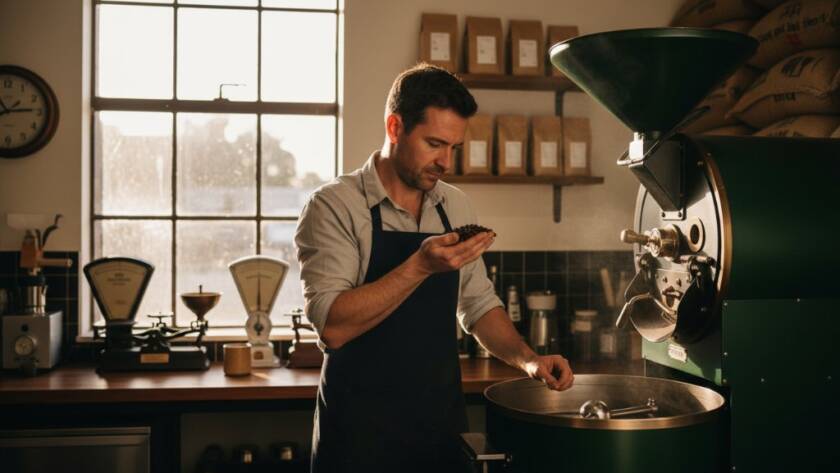 A candid, dramatic shot of a local artisanal baker in Hughesdale presenting a freshly baked sourdough loaf, steam gently rising, with natural light streaming through a cafe window, captured for Hughesdale authentic branding photography for local businesses by Image by SD, showcasing craftsmanship and passion.