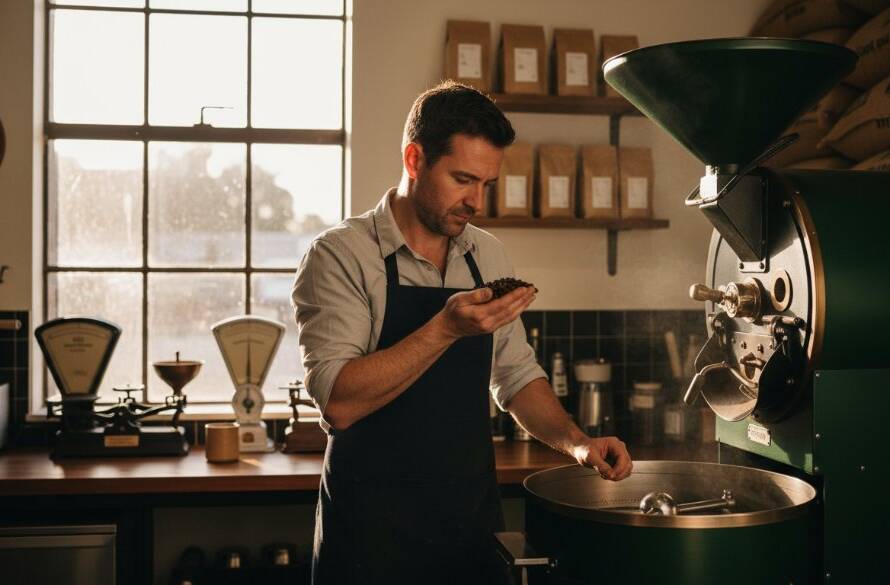 A candid, dramatic shot of a local artisanal baker in Hughesdale presenting a freshly baked sourdough loaf, steam gently rising, with natural light streaming through a cafe window, captured for Hughesdale authentic branding photography for local businesses by Image by SD, showcasing craftsmanship and passion.
