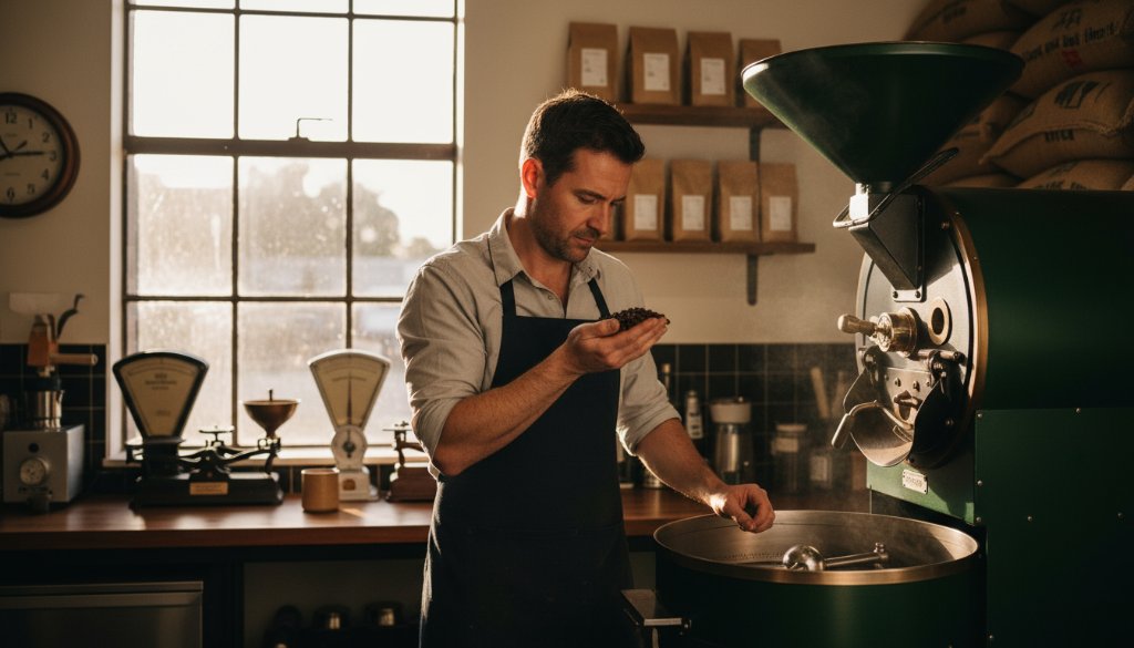 A candid, dramatic shot of a local artisanal baker in Hughesdale presenting a freshly baked sourdough loaf, steam gently rising, with natural light streaming through a cafe window, captured for Hughesdale authentic branding photography for local businesses by Image by SD, showcasing craftsmanship and passion.