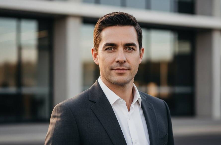 A confident professional in Hughesdale, captured in an epic, dramatic close-up for Hughesdale Professional Headshots for Career Growth, with a blurred, sophisticated background, showcasing professionalism and ambition with cinematic lighting.